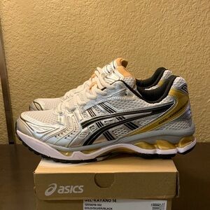 ASICS Gel-Kayano 14 Silver and Gold Running Shoes